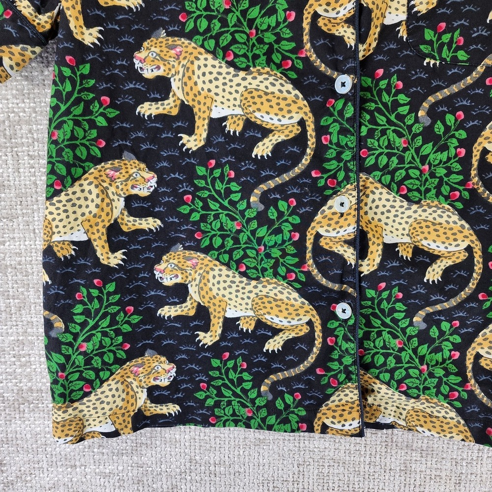 Print Fresh Bagheera Leopard Short Sleep Pajama Set Womens M Black Cotton Nice! - Picture 3 of 16